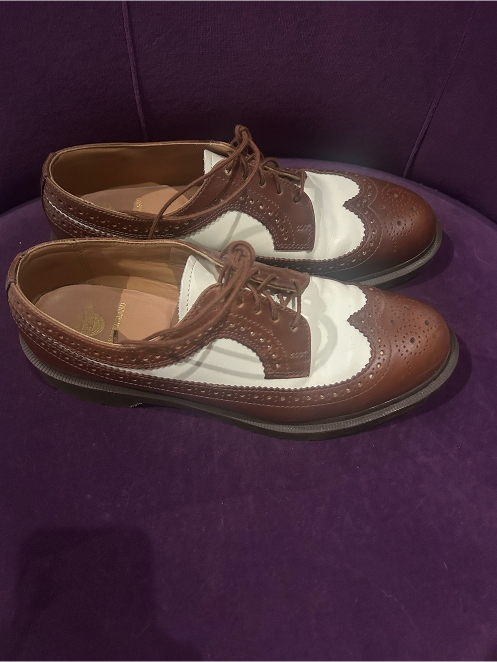 Doc-Martens (Made in England) Two-Tone Brown and White Wingtip  
Dress Shoes - Picture 3 of 7